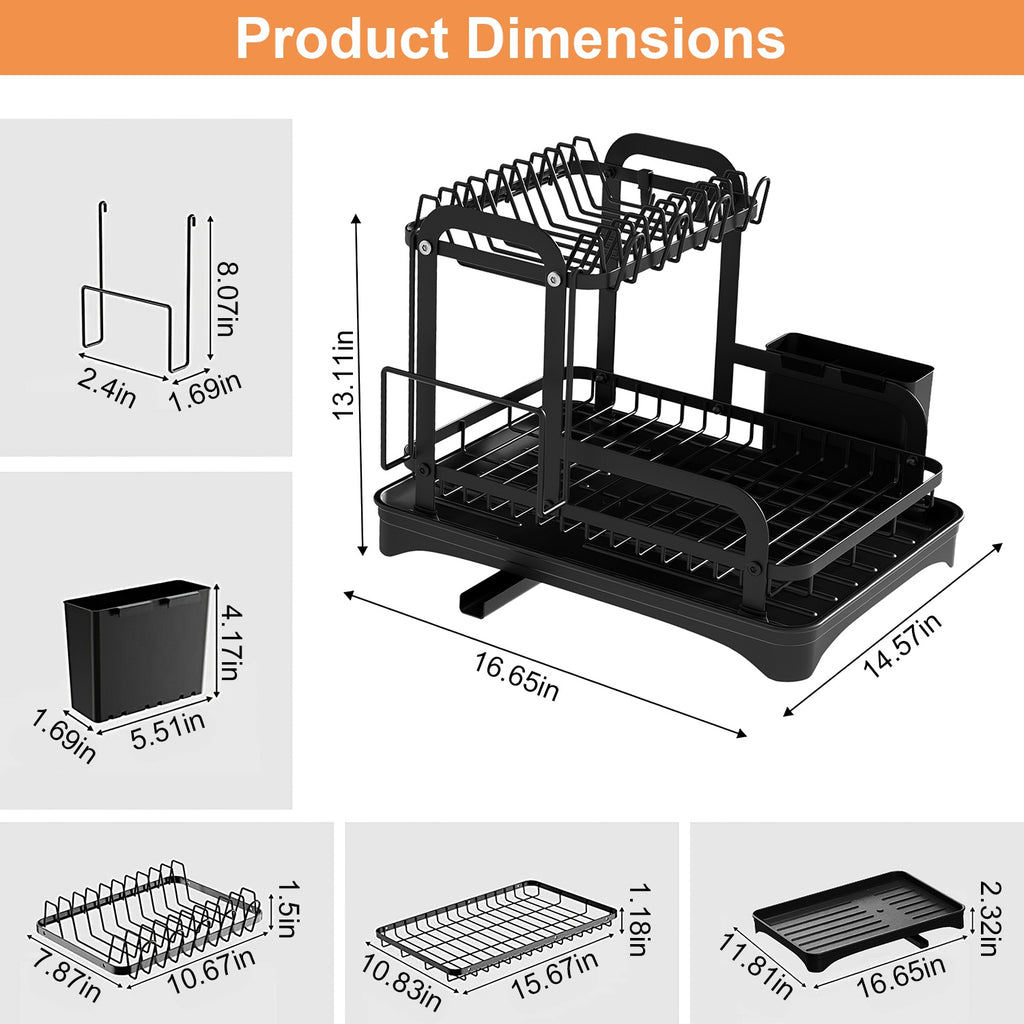 2-Tier Dish Drying Rack with Drainboard – Space-Saving Kitchen Organizer