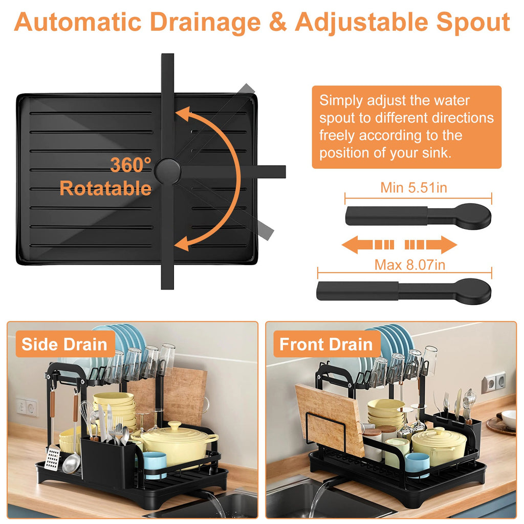 2-Tier Dish Drying Rack with Drainboard – Space-Saving Kitchen Organizer