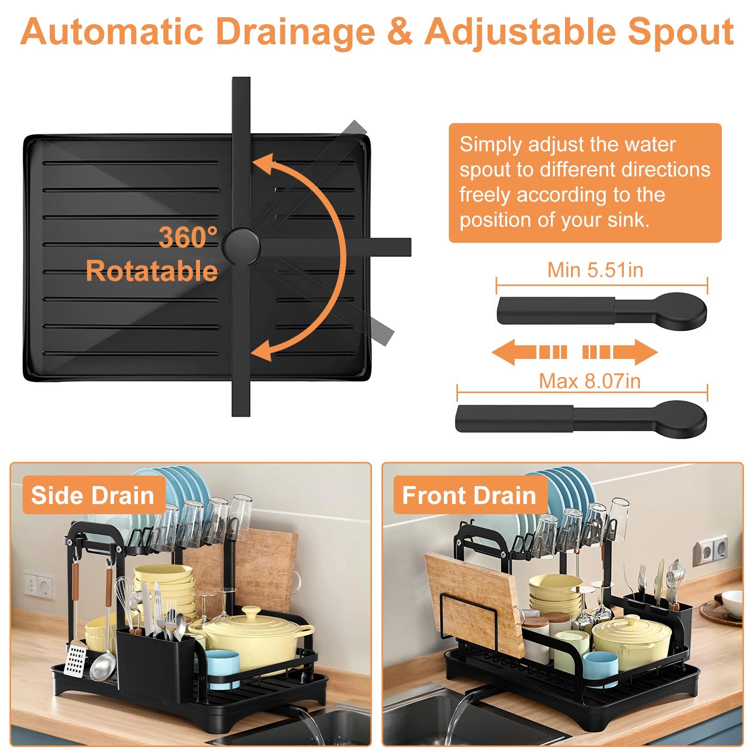 2-Tier Dish Drying Rack with Drainboard – Space-Saving Kitchen Organizer