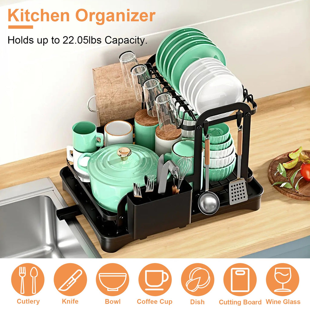2-Tier Dish Drying Rack with Drainboard – Space-Saving Kitchen Organizer