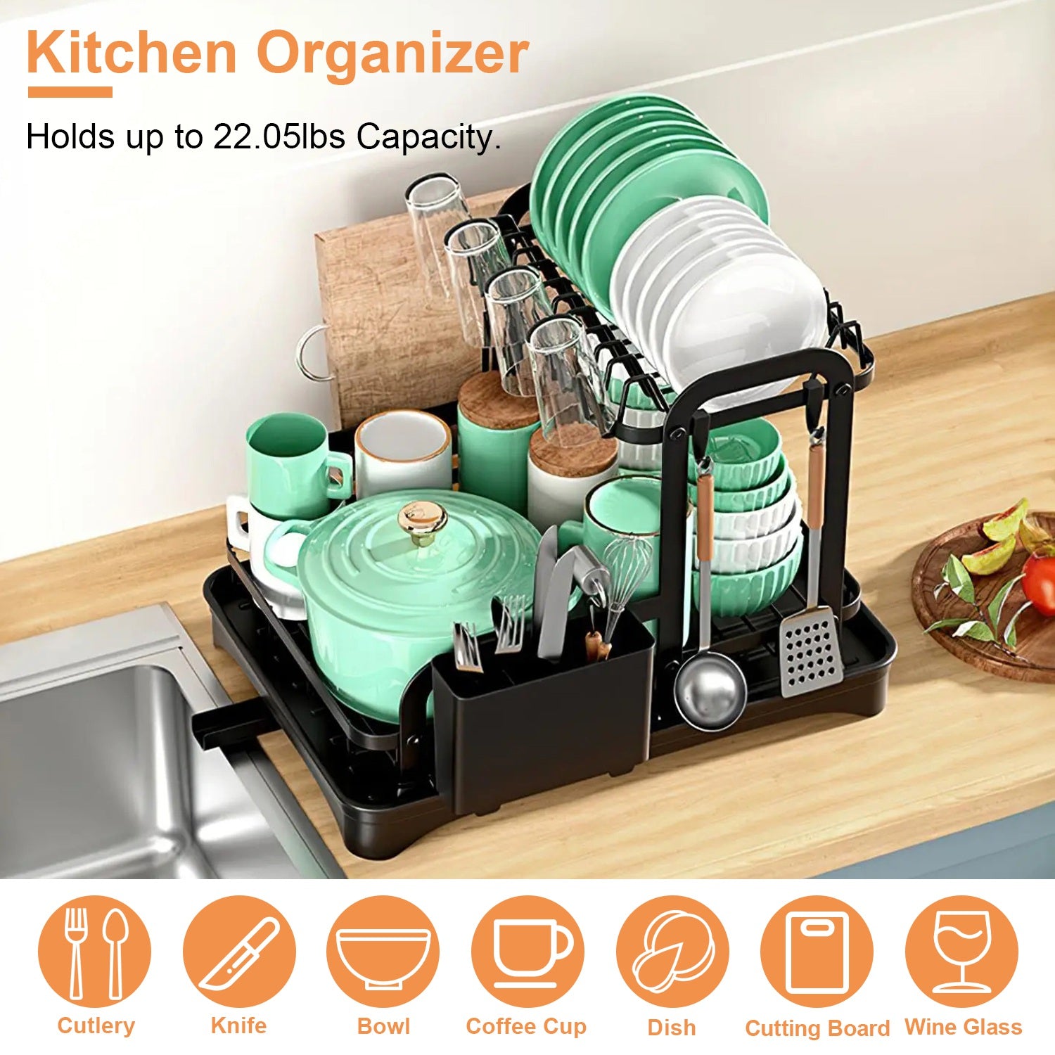2-Tier Dish Drying Rack with Drainboard – Space-Saving Kitchen Organizer