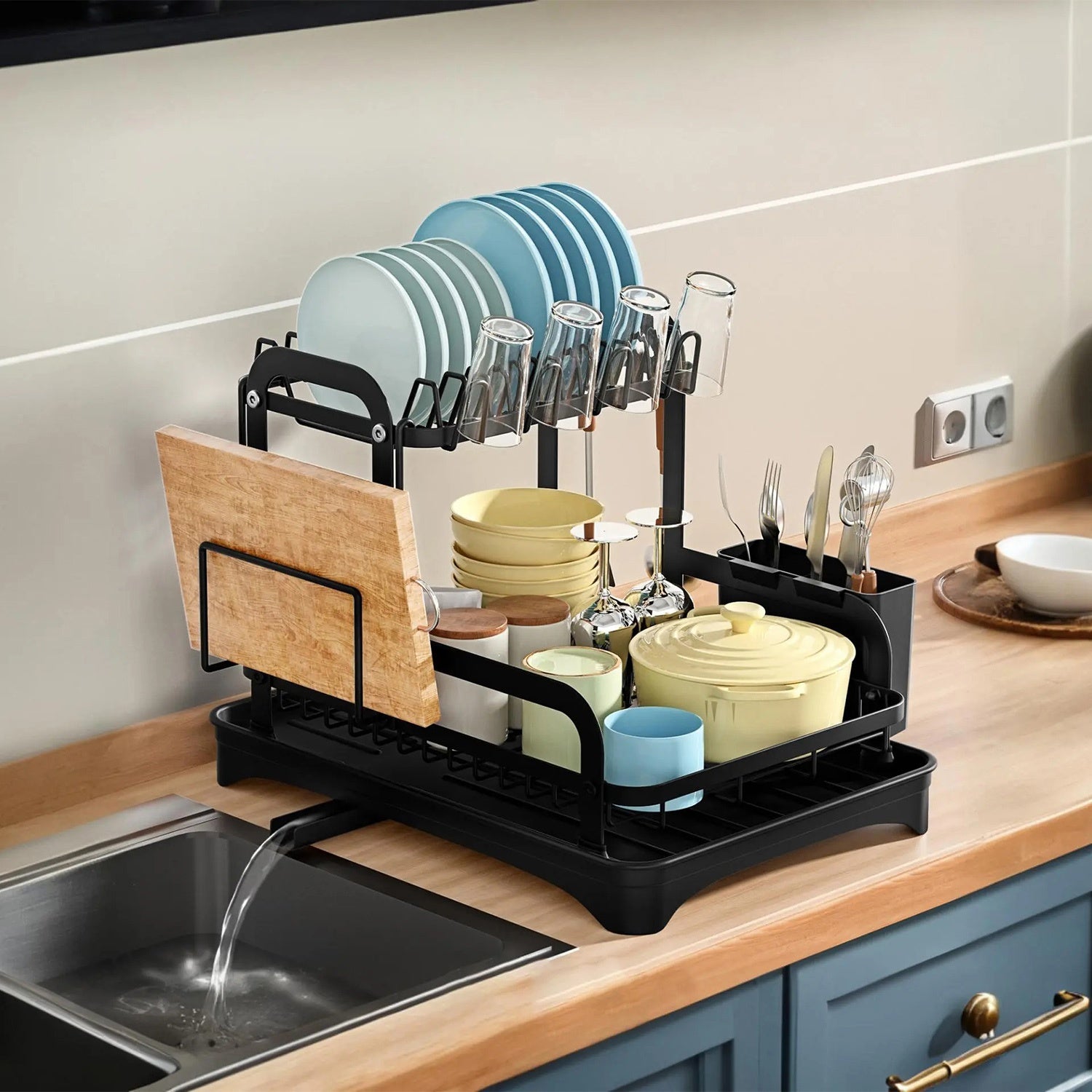 2-Tier Dish Drying Rack with Drainboard – Space-Saving Kitchen Organizer