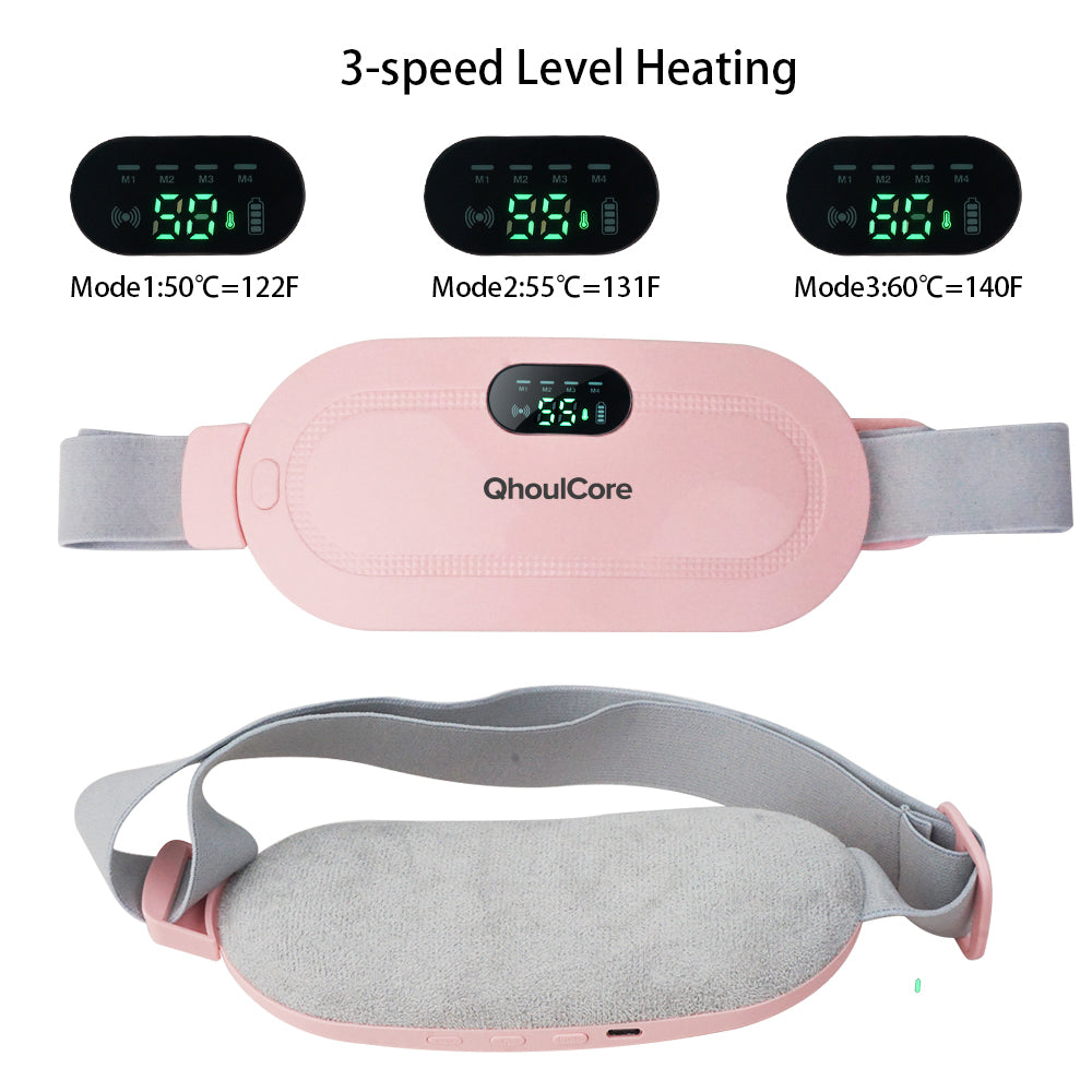 Heated Waist Belt with Vibration, USB-C Rechargeable, Adjustable Strap (Pink)